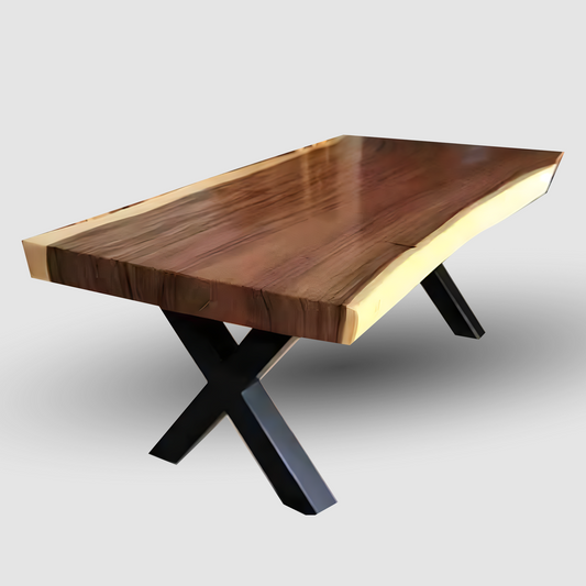 Solid Live Edge Dining Table with Steel Legs with Black Steel Legs | Monkeypod Table