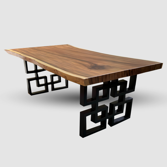 Solid Live Edge Dining Table with Unique Steel Legs with Black Steel Legs | Monkeypod Table