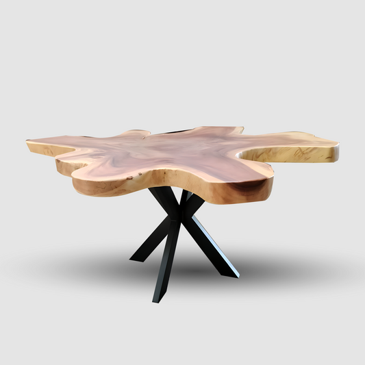 Organic Live Edge Monkeypod Wood Coffee Table Steel Legs | Solid Suar Wood Single Slab