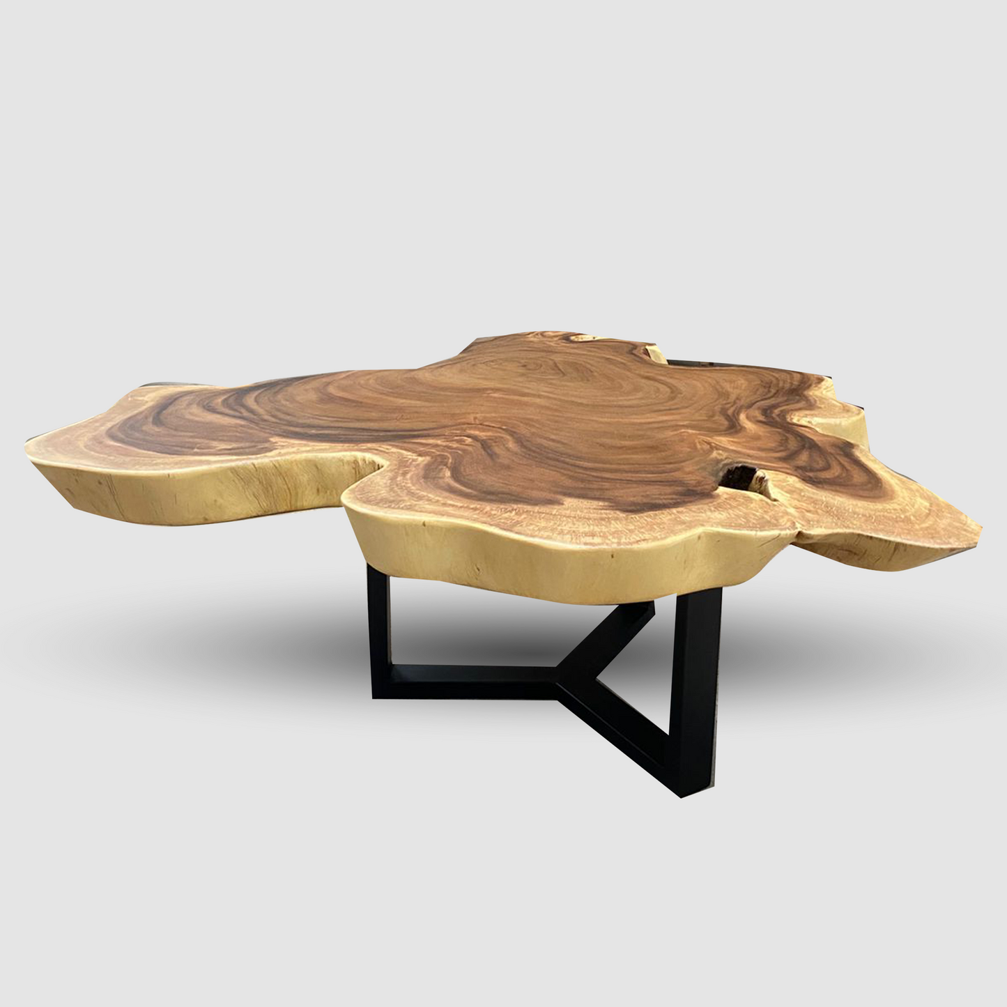 Organic Live Edge Monkeypod Wood Coffee Table Steel Legs | Solid Suar Wood Single Slab