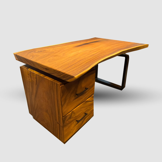 Live Edge Solid Suar Wood Executive Office Desk with Black Steel Legs Mokeypod Table