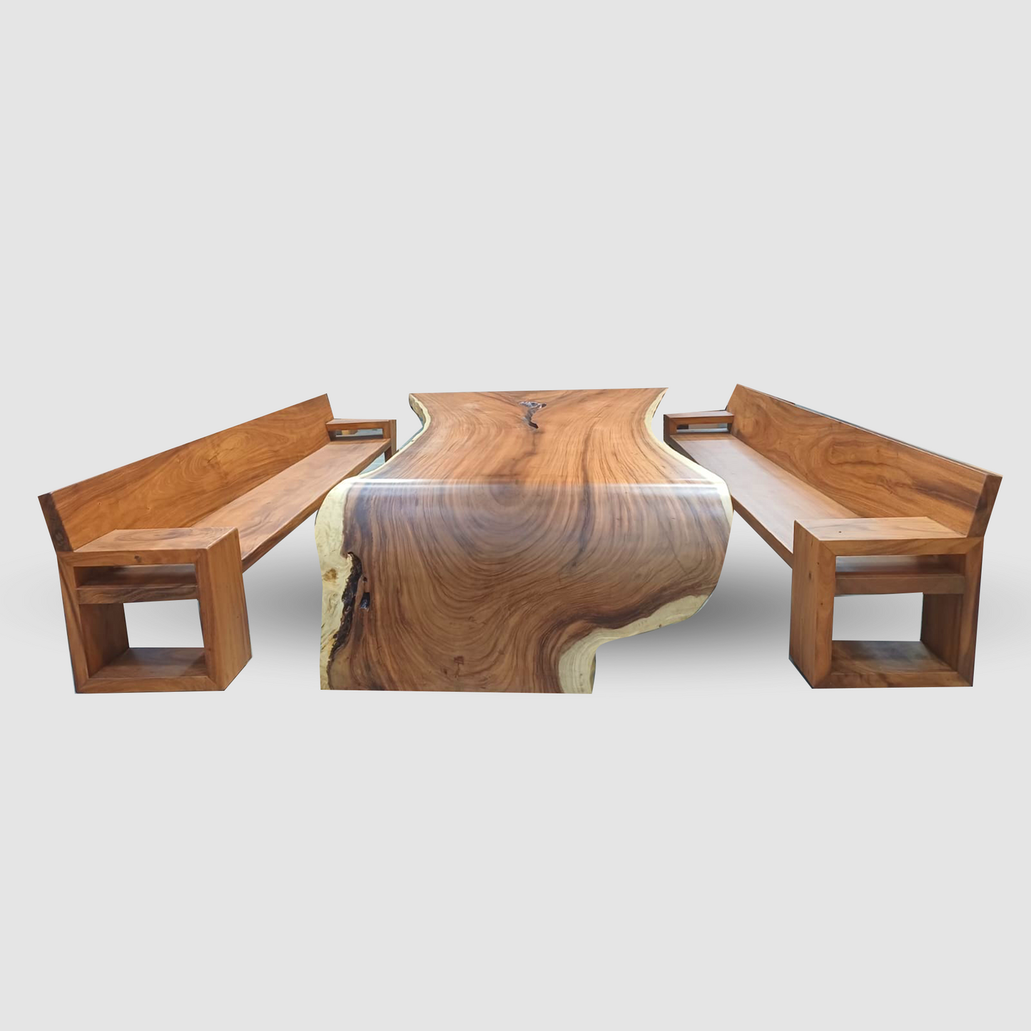 Live Edge Solid Suar Wood Meeting Table with Solid Wood Legs | Mokeypod Table