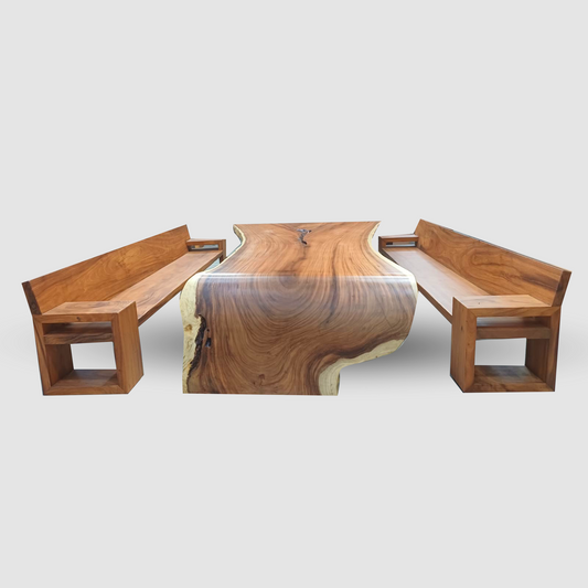 Live Edge Solid Suar Wood Meeting Table with Solid Wood Legs | Mokeypod Table