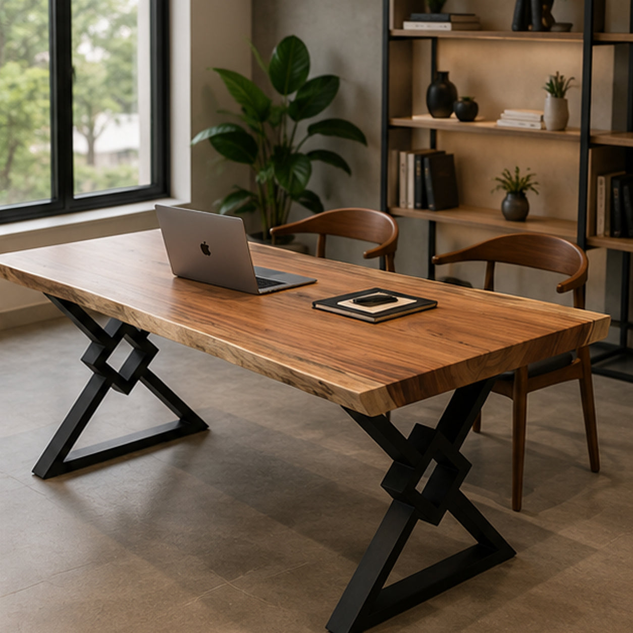 Live Edge Solid Suar Wood Dining Table with Black Steel Legs | Monkeypod Table