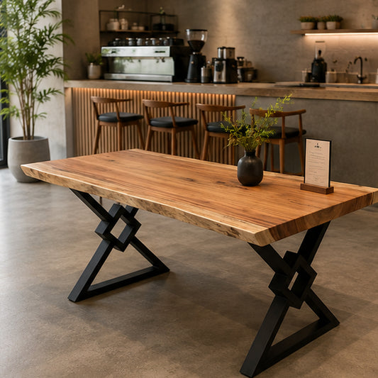 Live Edge Solid Suar Wood Dining Table with Black Steel Legs | Monkeypod Table