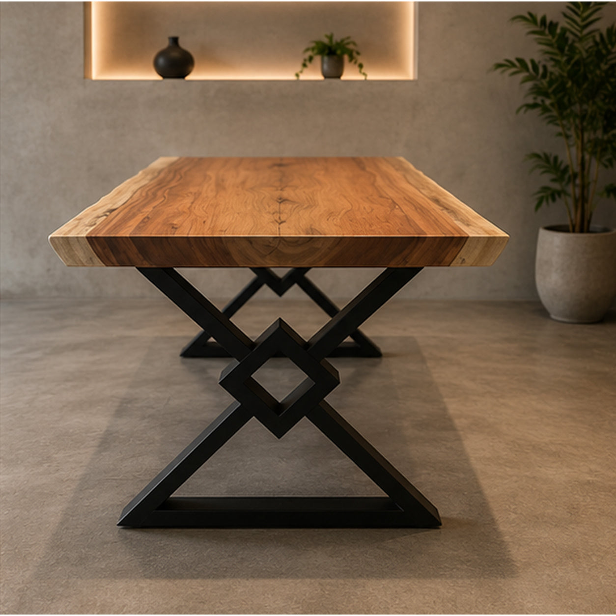 Live Edge Solid Suar Wood Dining Table with Black Steel Legs | Monkeypod Table