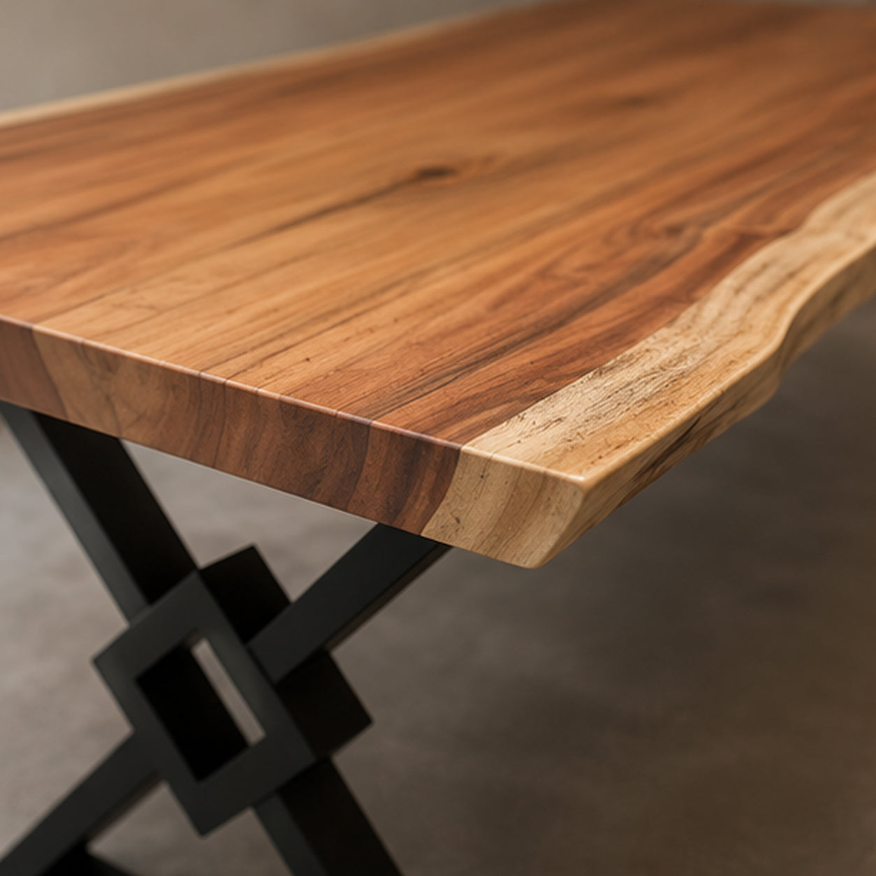 Live Edge Solid Suar Wood Dining Table with Black Steel Legs | Monkeypod Table
