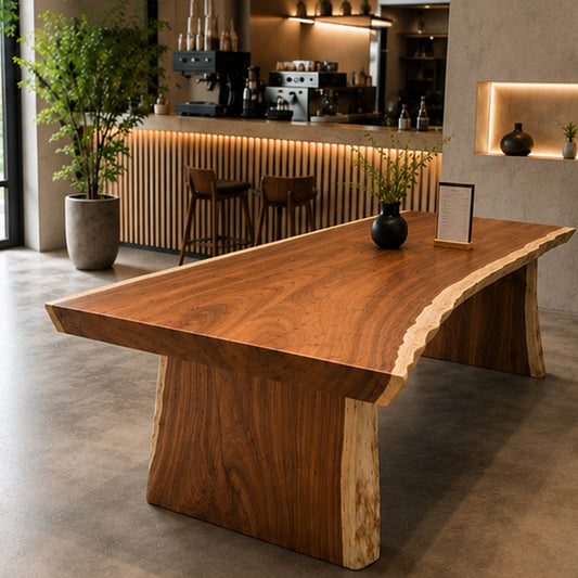 Live Edge Solid Suar Wood Dining Table with Solid Wood Legs | Mokeypod Table