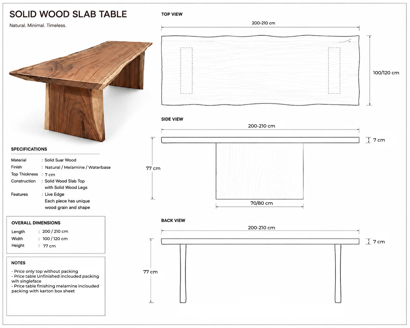 Live Edge Solid Suar Wood Dining Table with Solid Wood Legs | Mokeypod Table