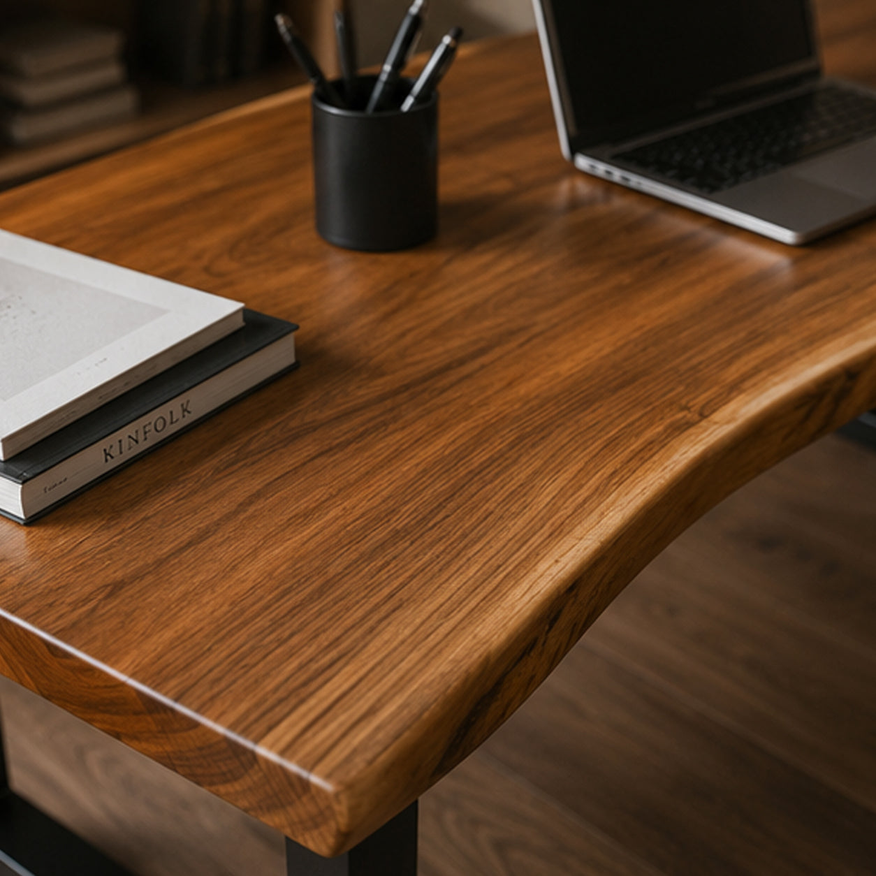 Live Edge Solid Suar Wood Executive Office Desk with Black Steel Legs Mokeypod Table