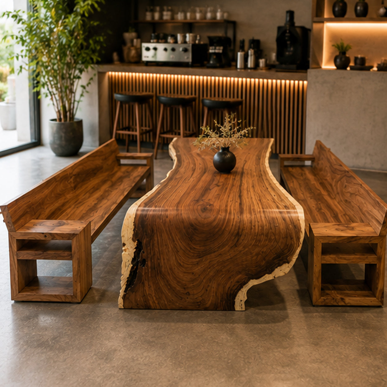 Live Edge Solid Suar Wood Meeting Table with Solid Wood Legs | Mokeypod Table
