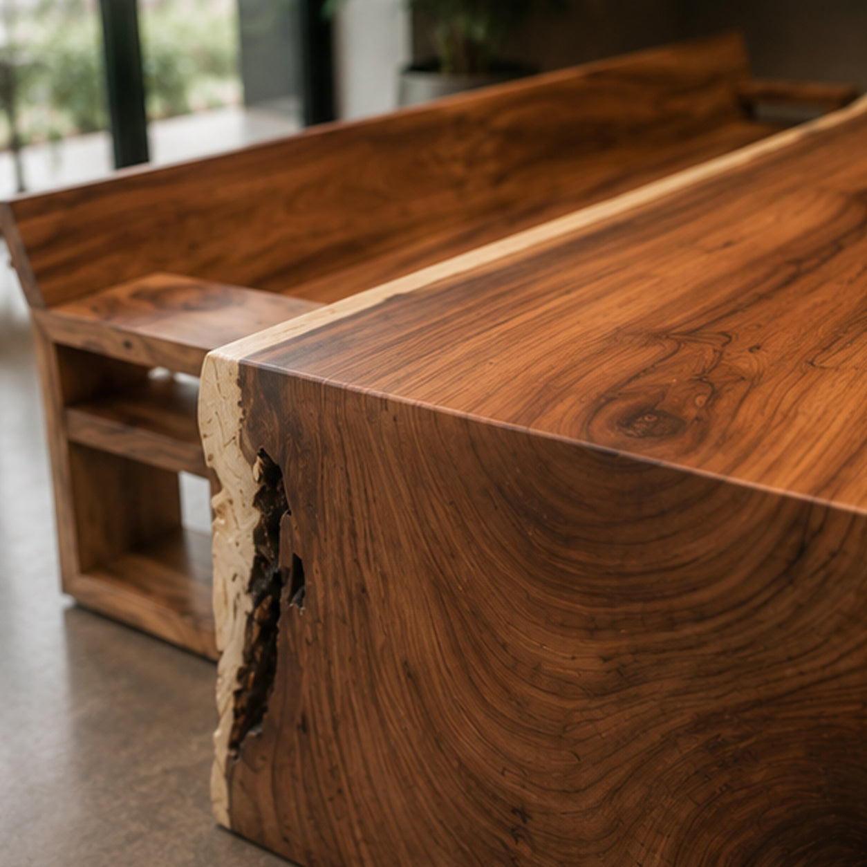 Live Edge Solid Suar Wood Meeting Table with Solid Wood Legs | Mokeypod Table