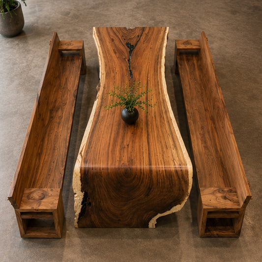 Live Edge Solid Suar Wood Meeting Table with Solid Wood Legs | Mokeypod Table