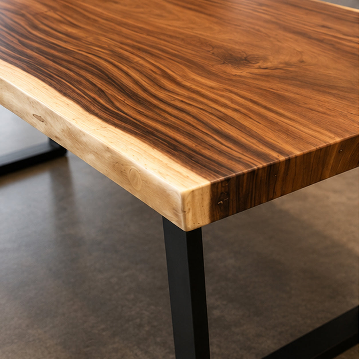 Solid Live Edge Dining Table with Steel Legs with Black Steel Legs | Monkeypod Table