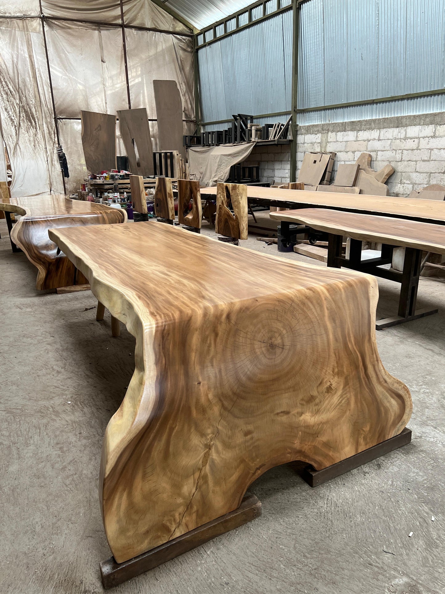 [Customized Size] Waterfall Solid Suar Wood Meeting Table with Solid Wood Legs | Mokeypod Table