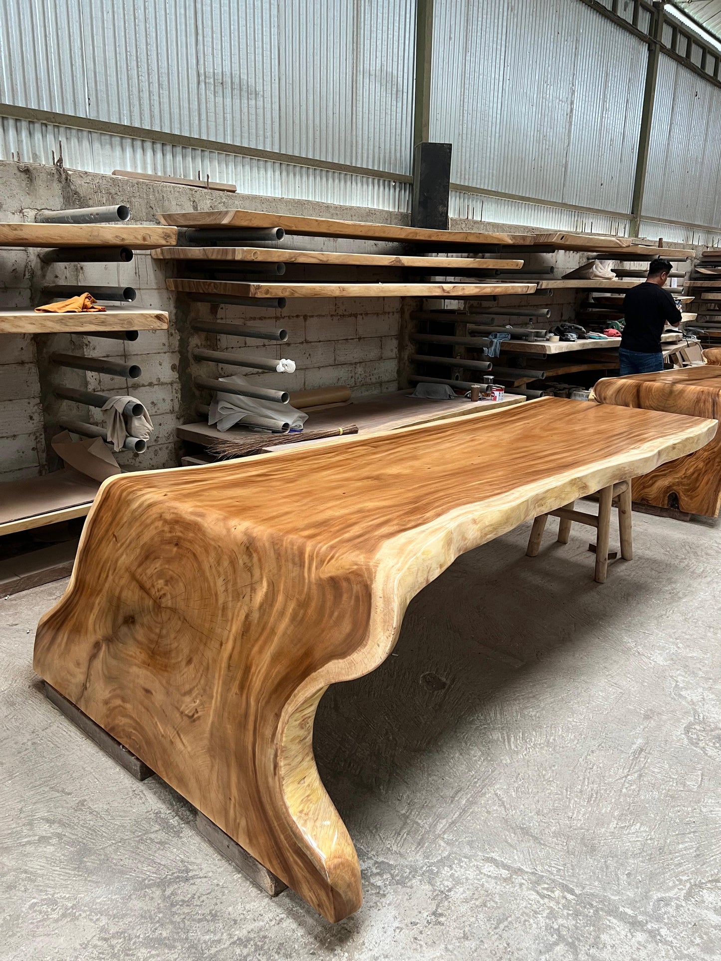 [Customized Size] Waterfall Solid Suar Wood Meeting Table with Solid Wood Legs | Mokeypod Table