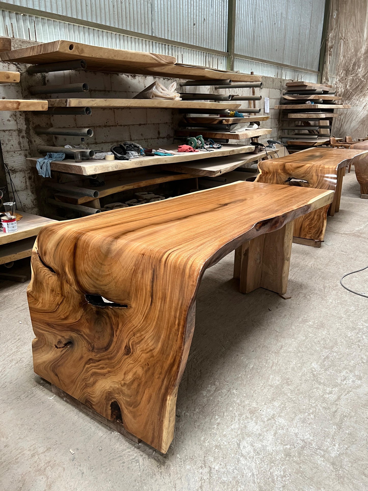 [Customized Size] Waterfall Solid Suar Wood Meeting Table with Solid Wood Legs | Mokeypod Table