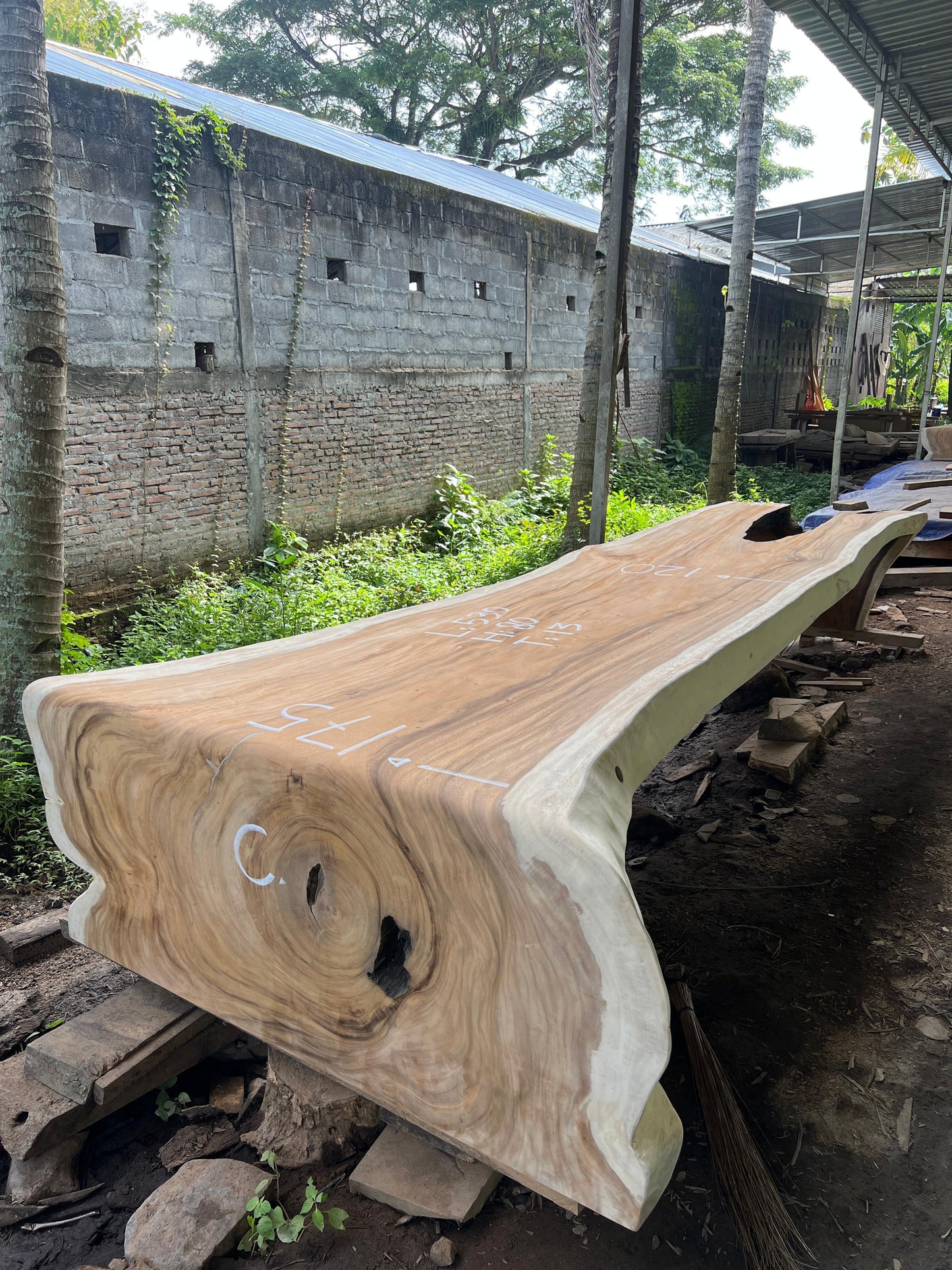 [Customized Size] Waterfall Solid Suar Wood Meeting Table with Solid Wood Legs | Mokeypod Table