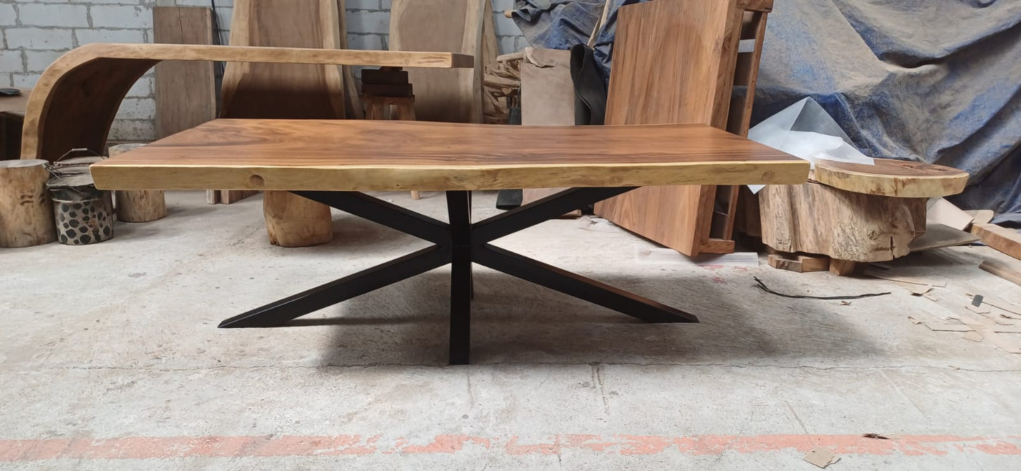 Solid Live Edge Dining Table with Steel Legs with Black Steel Legs | Monkeypod Table